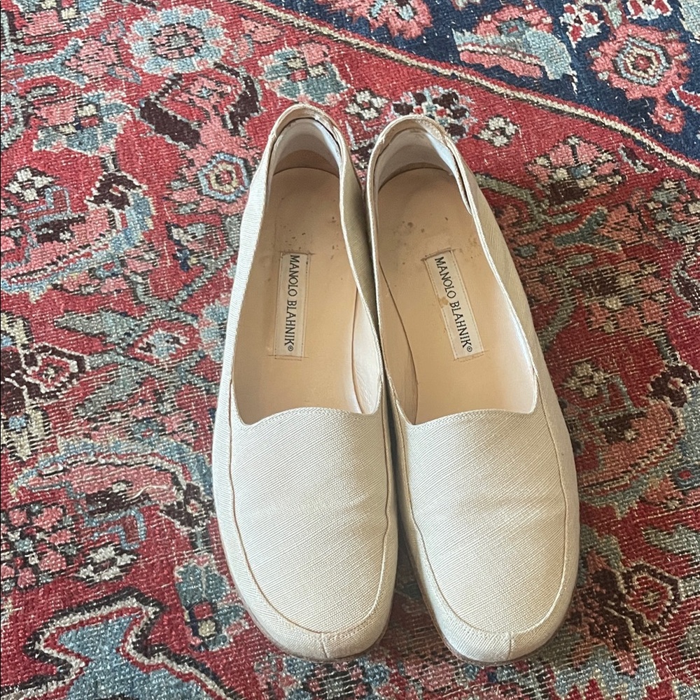 Manolo Blahnik Cream Loafers